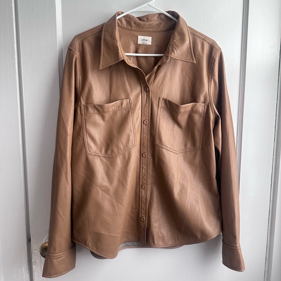Aritzia | Wilfred Faux Leather Brown Button Down Shacket - Picture 2 of 4